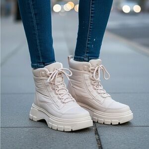 Call It Spring Mystic Nude Quilted Combat Boots with Cozy Faux Fur Lining Size 7